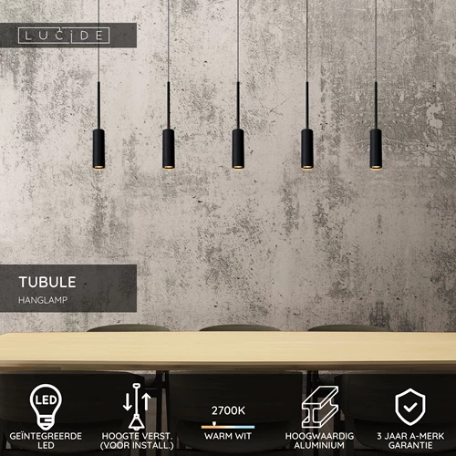 Lucide TUBULE - Hanglamp - LED - 5x7W 2700K - Zwart - USP